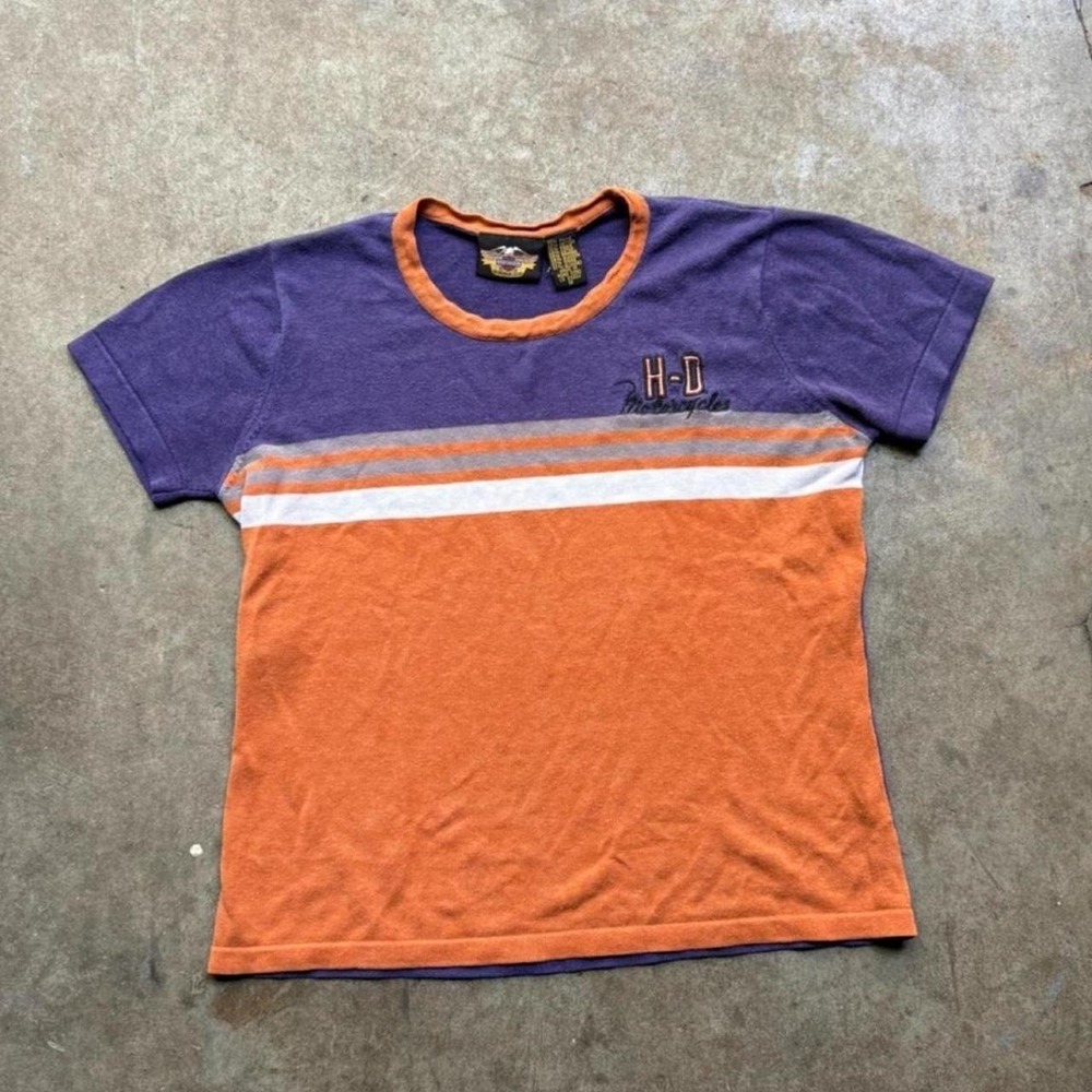 Vintage 90s single stitch Harley Davidson striped tee women's medium
